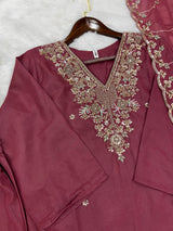 1204 Floral Hand-Work Partywear - Wine Maroon