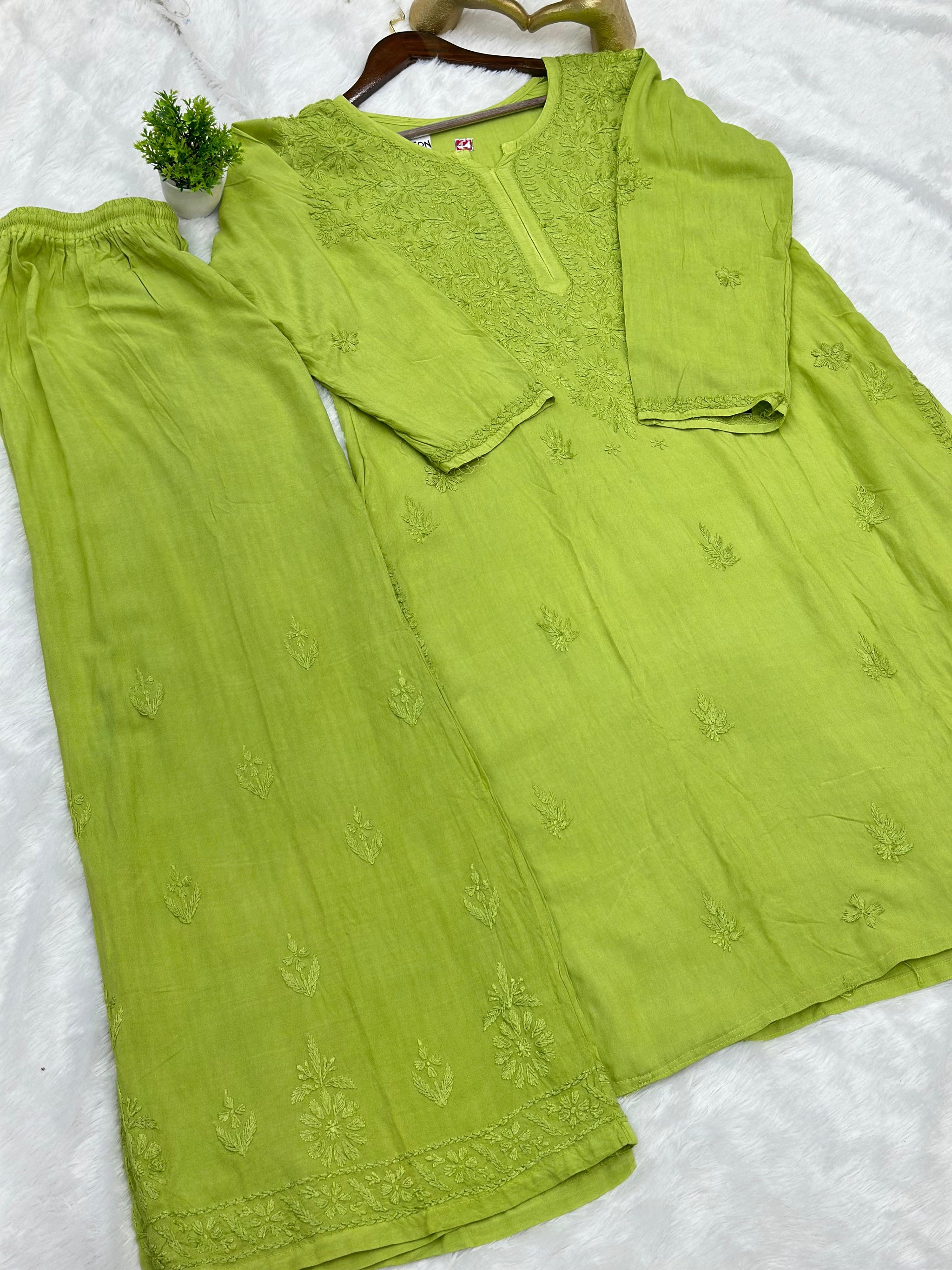 693 Lucknowi Palazzo Set - Parrot Green