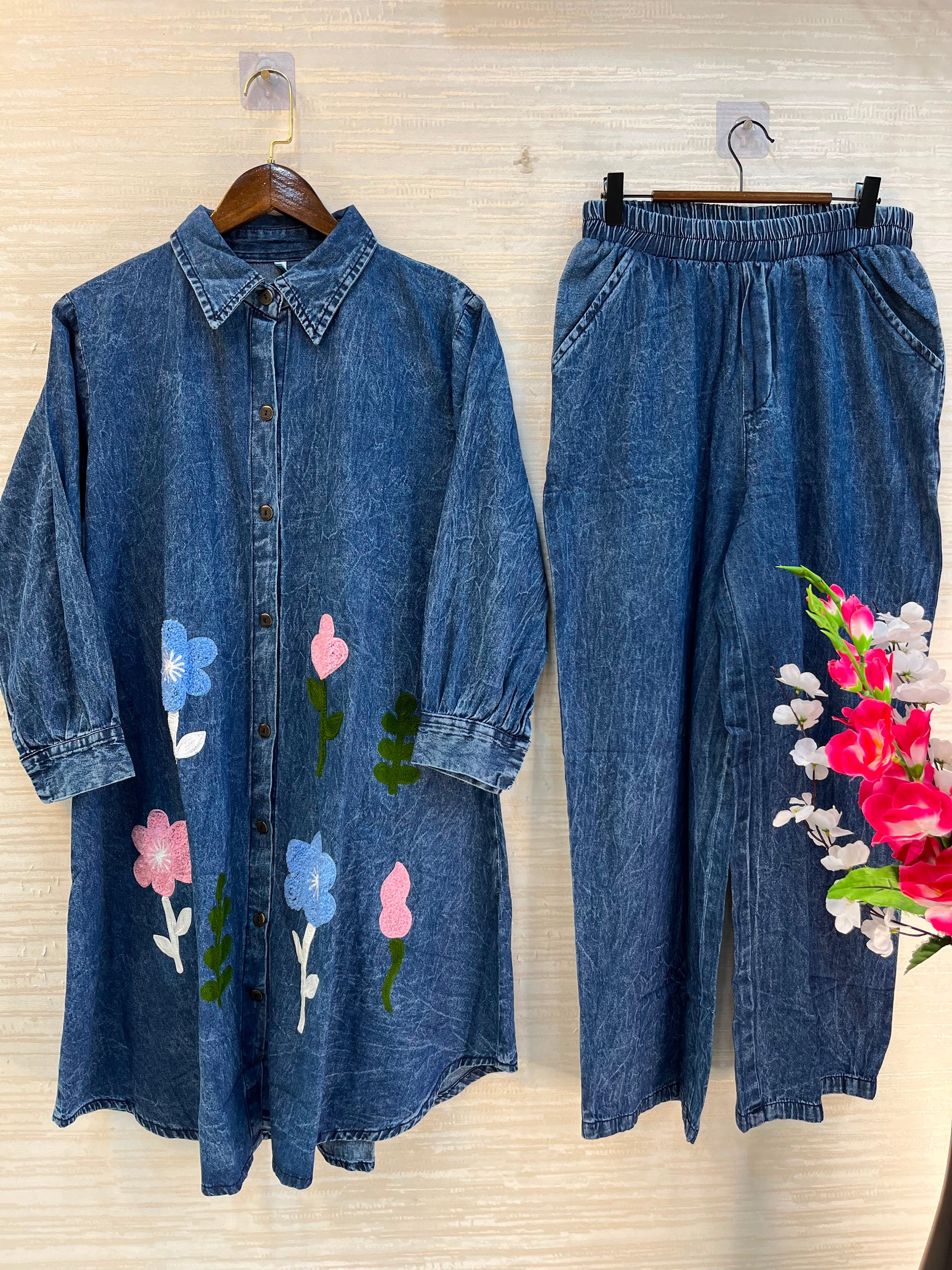 1195 Denim Crochet Coord Set - Navy Blue