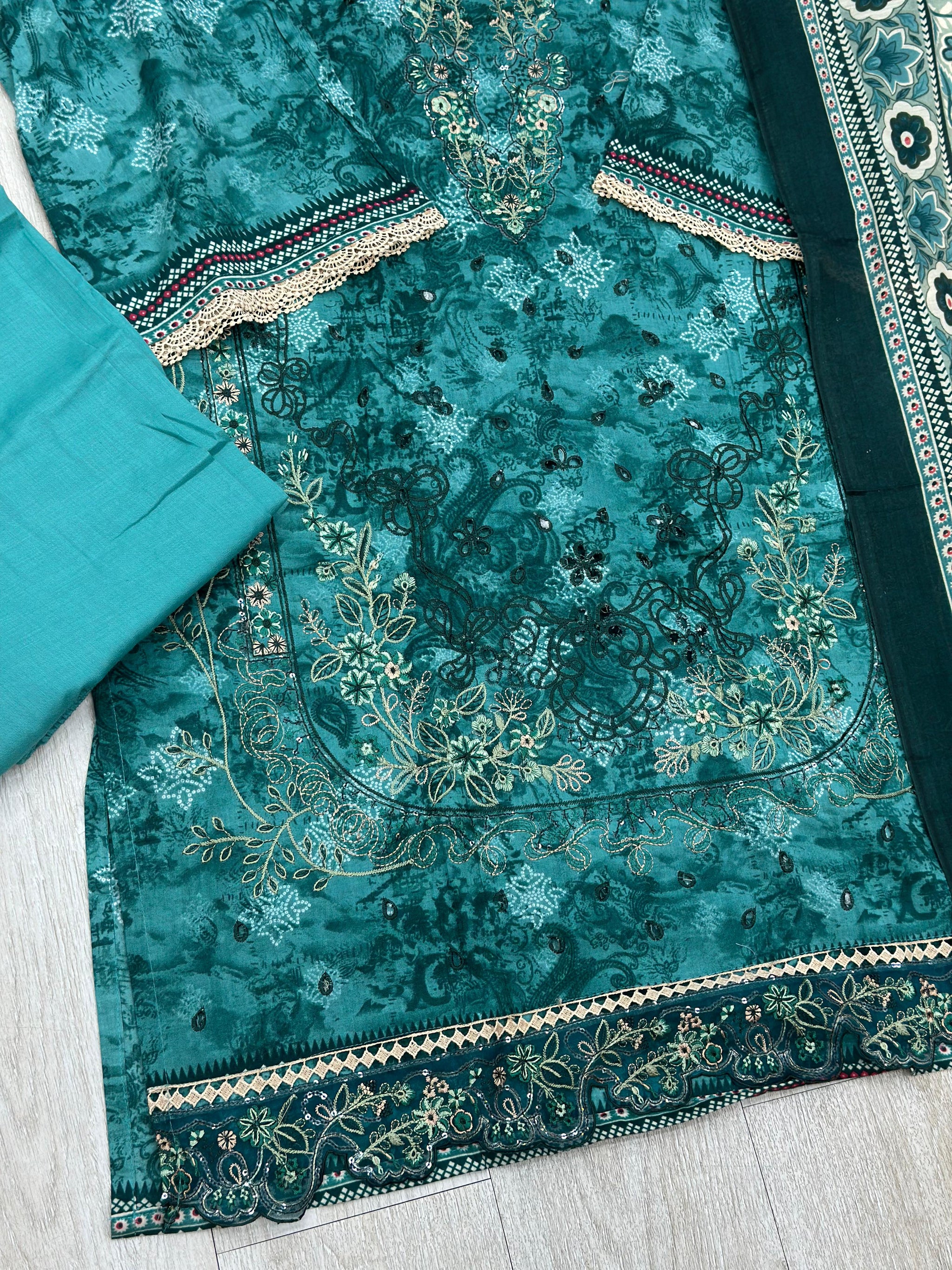 629 Premium Pakistani Lawn Suit - Navy Blue