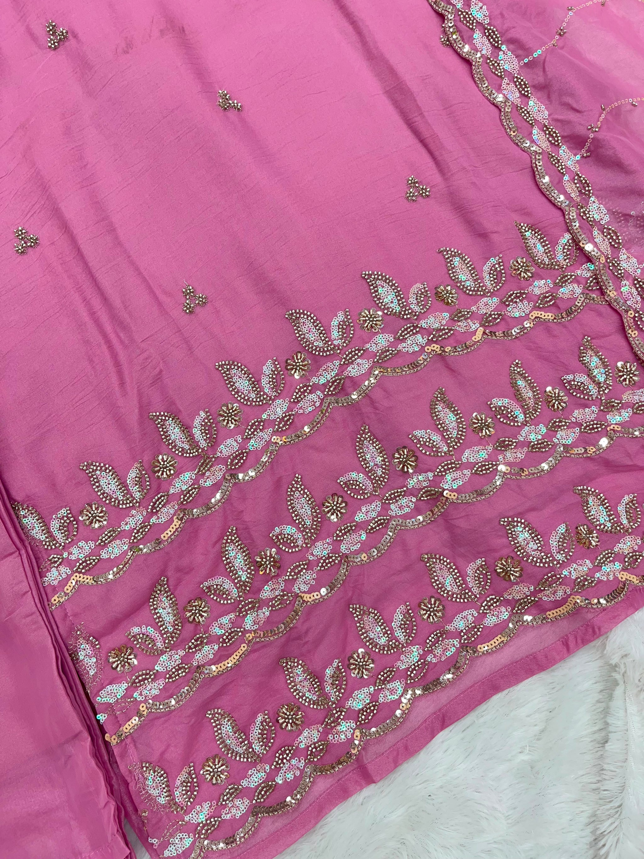 1204 Floral Hand-Work Partywear - Dusty Pink