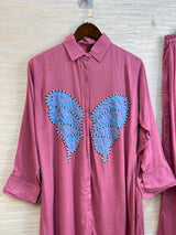 1190 Butterfly Linen Coord-Set - Mauve Pink
