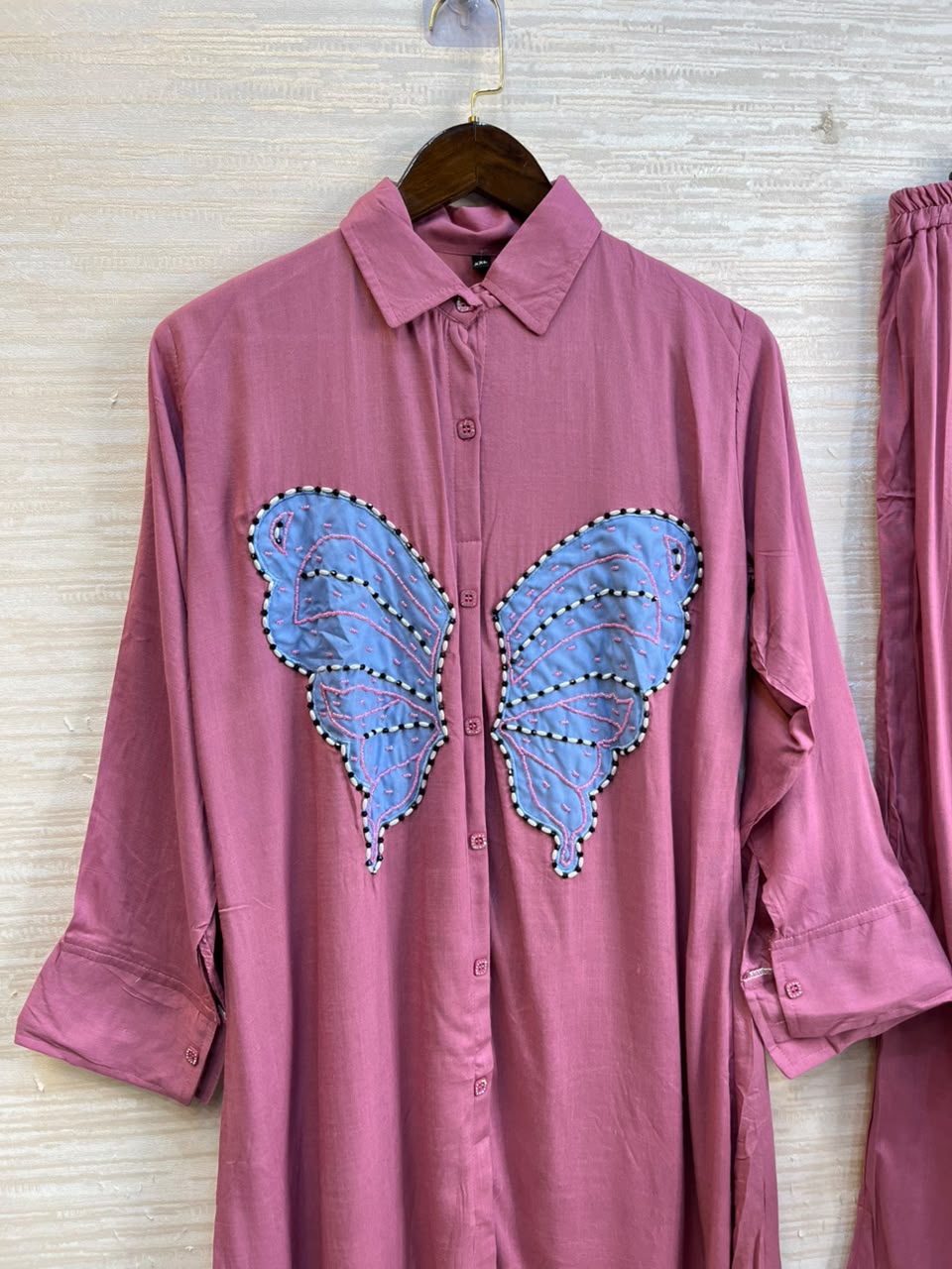 1190 Butterfly Linen Coord-Set - Mauve Pink