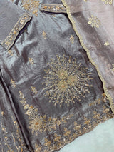 1204 Floral Hand-Work Partywear - Ash Brown