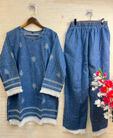 1189 Embroidered Denim Coordset - Light Blue