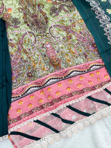 1449 Pakistani Embroidered Suit - Pista Green