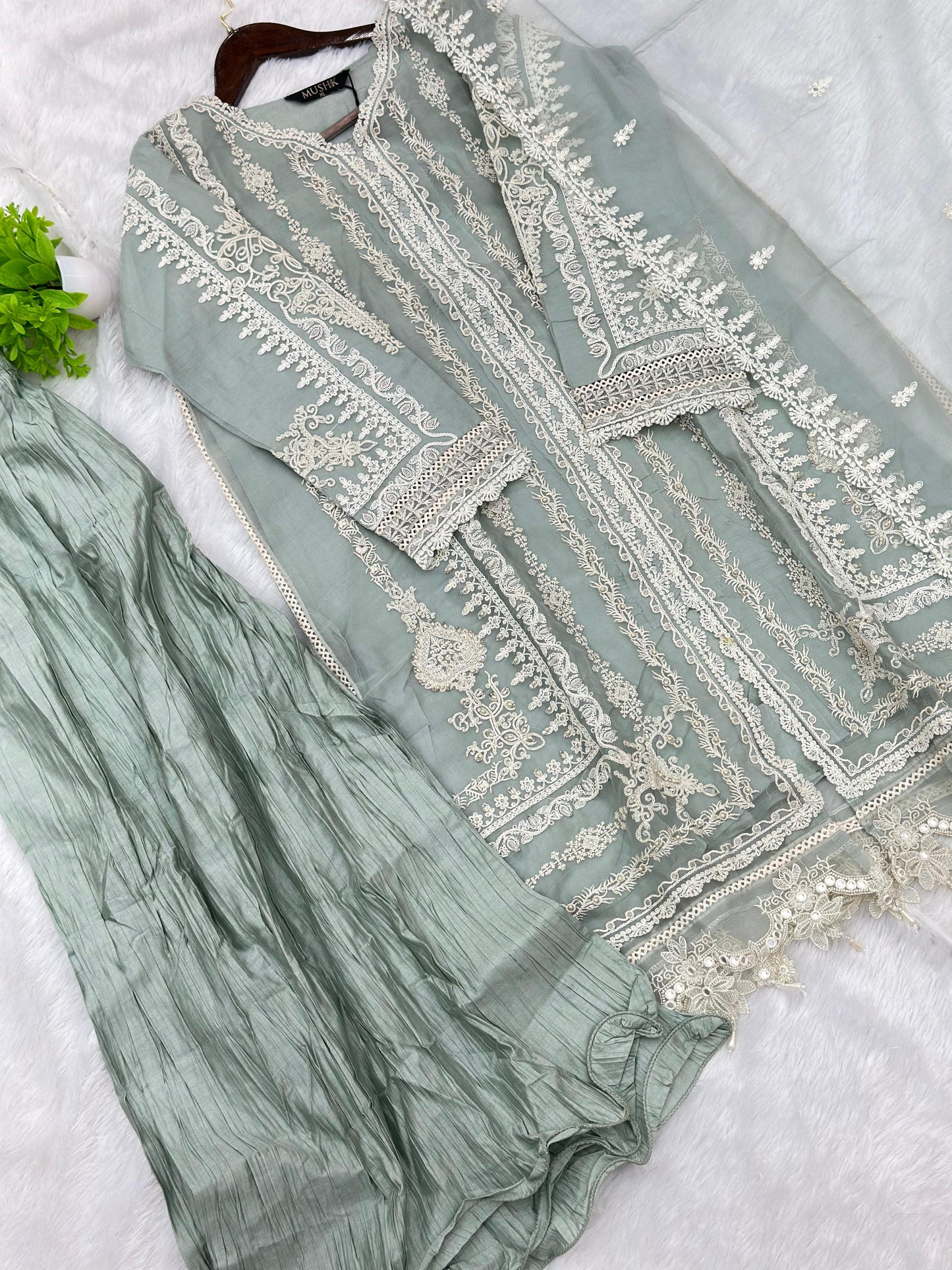 857 Readymade Mushk A-Line Sharara Set - Light Sea Green