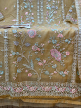 1453 Pakistani Unstitched Partywear - Golden Beige