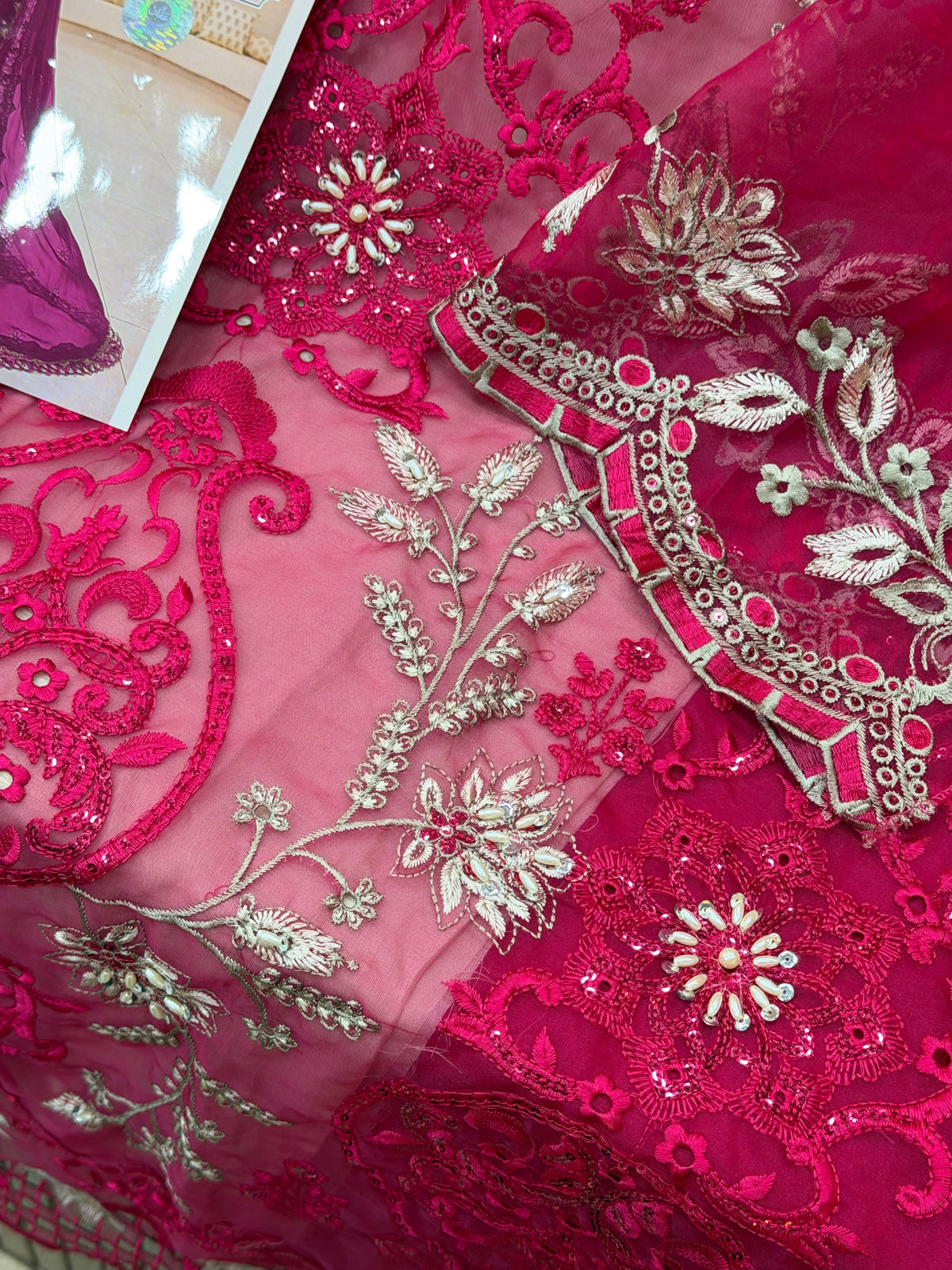 1437 Pakistani Unstitched Partywear - Pink