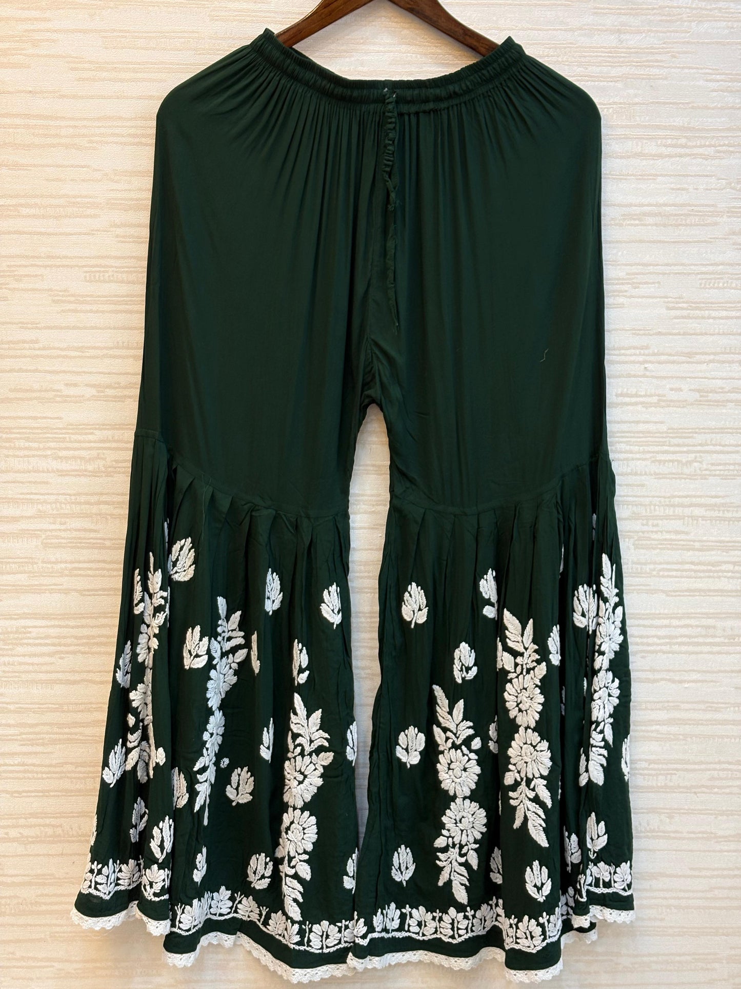 615 Lucknowi Gharara Set | Dark Green