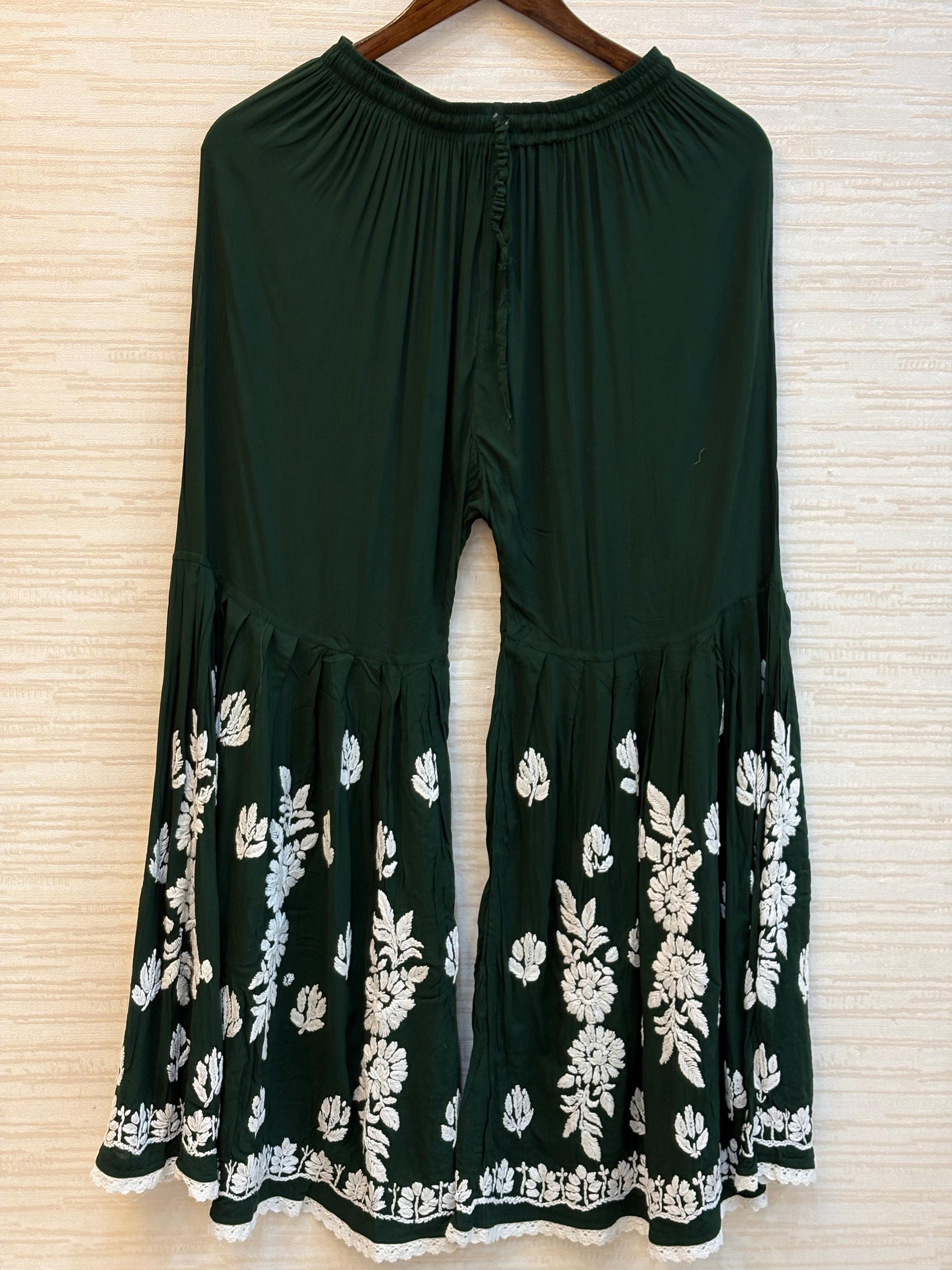 615 Lucknowi Gharara Set | Dark Green