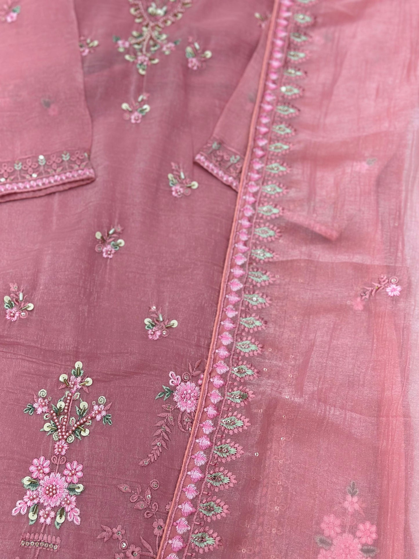651 Pakistani Floral Party Wear Set - Dusty Rose