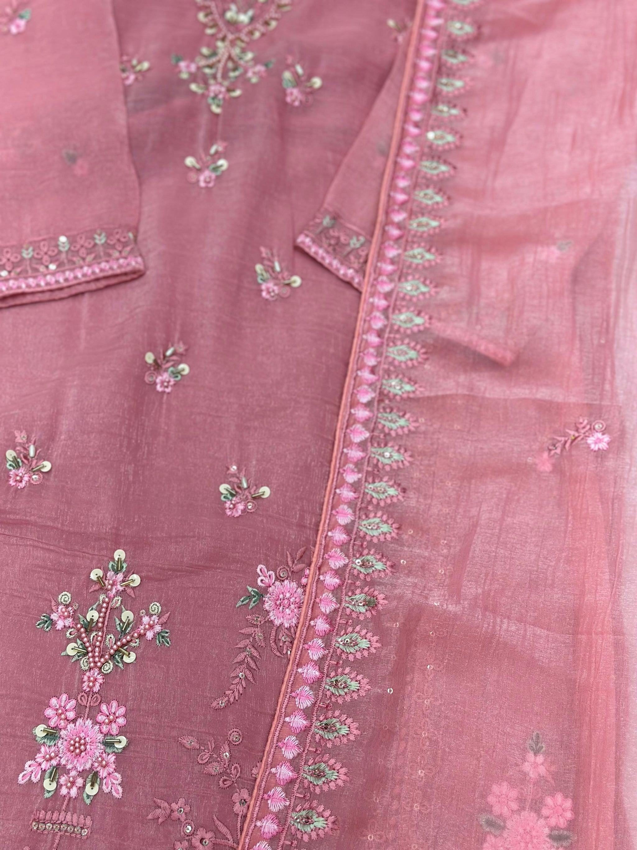 651 Pakistani Floral Party Wear Set - Dusty Rose