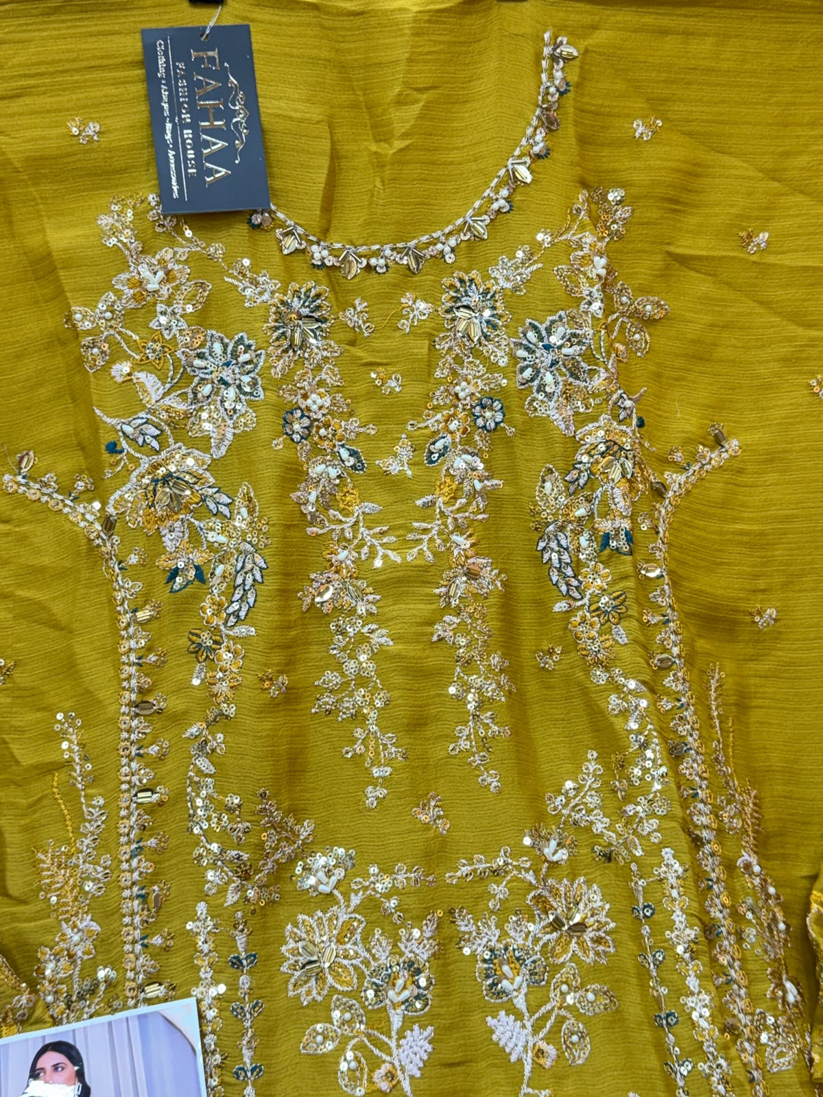 1444 Pakistani Unstitched Partywear - Mustard Yellow