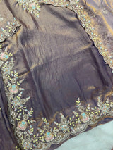 1204 Floral Hand-Work Partywear - Mauve