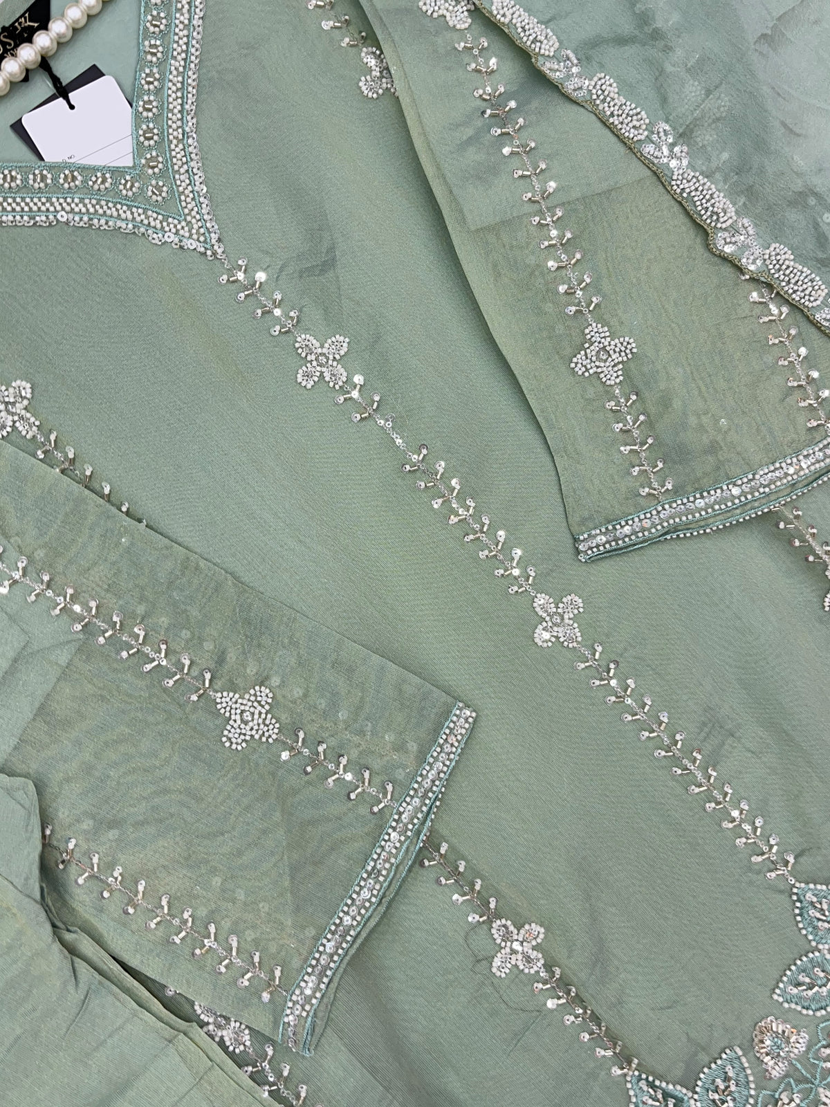 1428 Heavy Pakistani Partywear - Greyish Olive