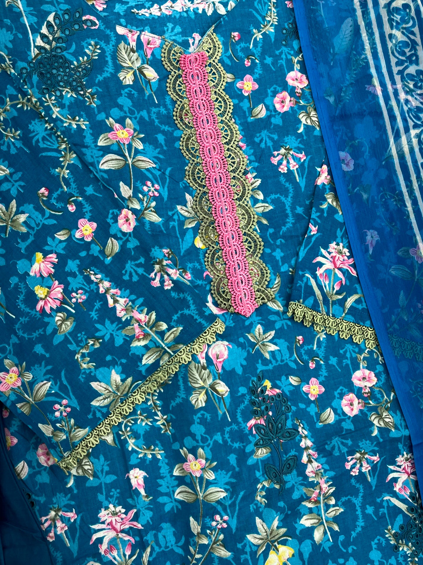 1320 Pakistani Chikankari Lawn Suit -  Blue