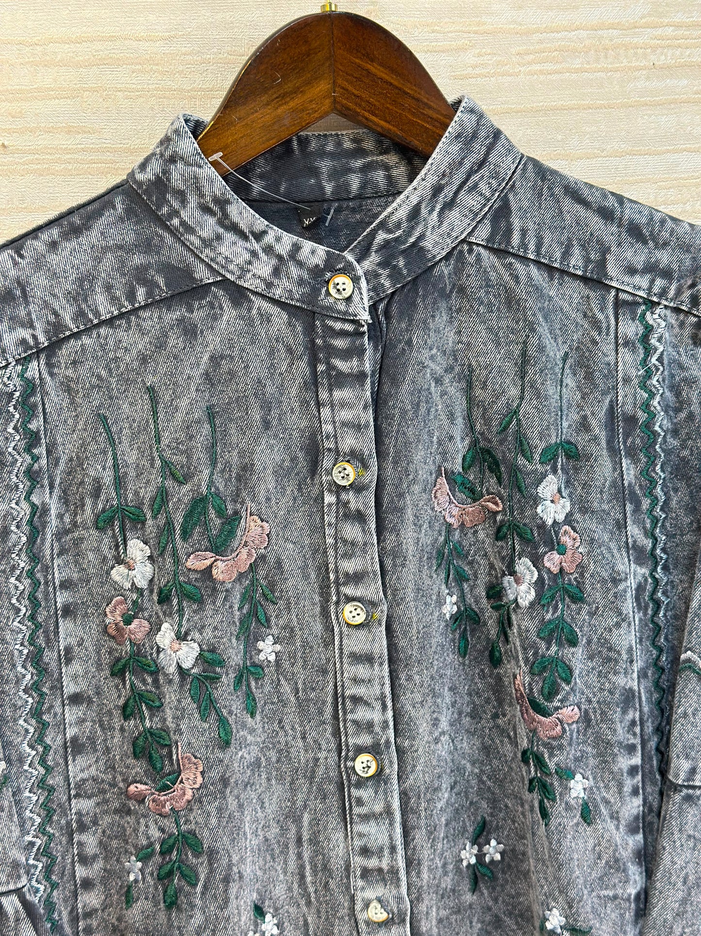 1210 Embroidered Denim Gown - Acid Grey