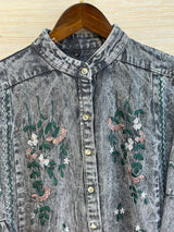 1210 Embroidered Denim Gown - Acid Grey
