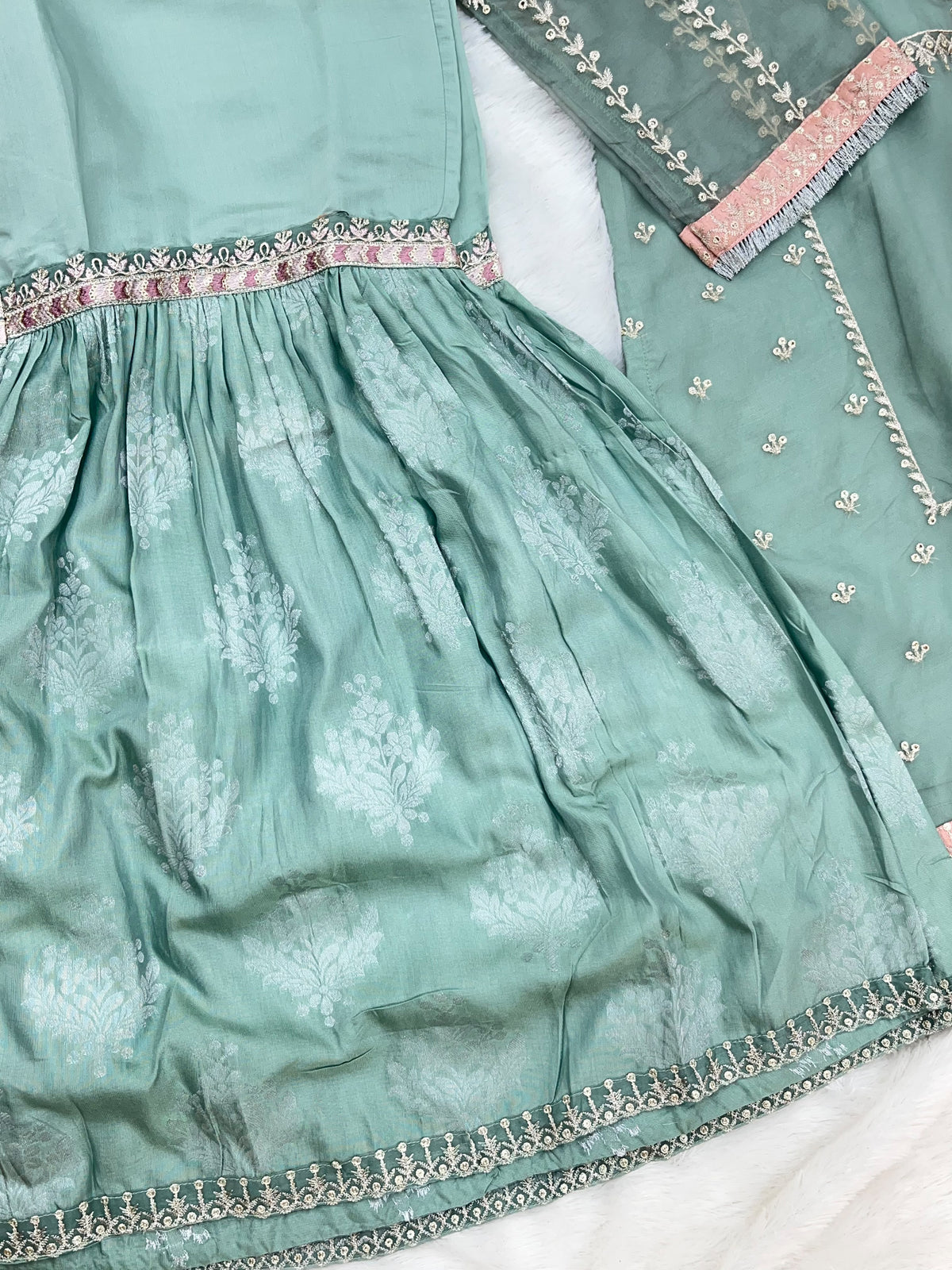 1458 Pakistani Gharara Set - Pistachio Green
