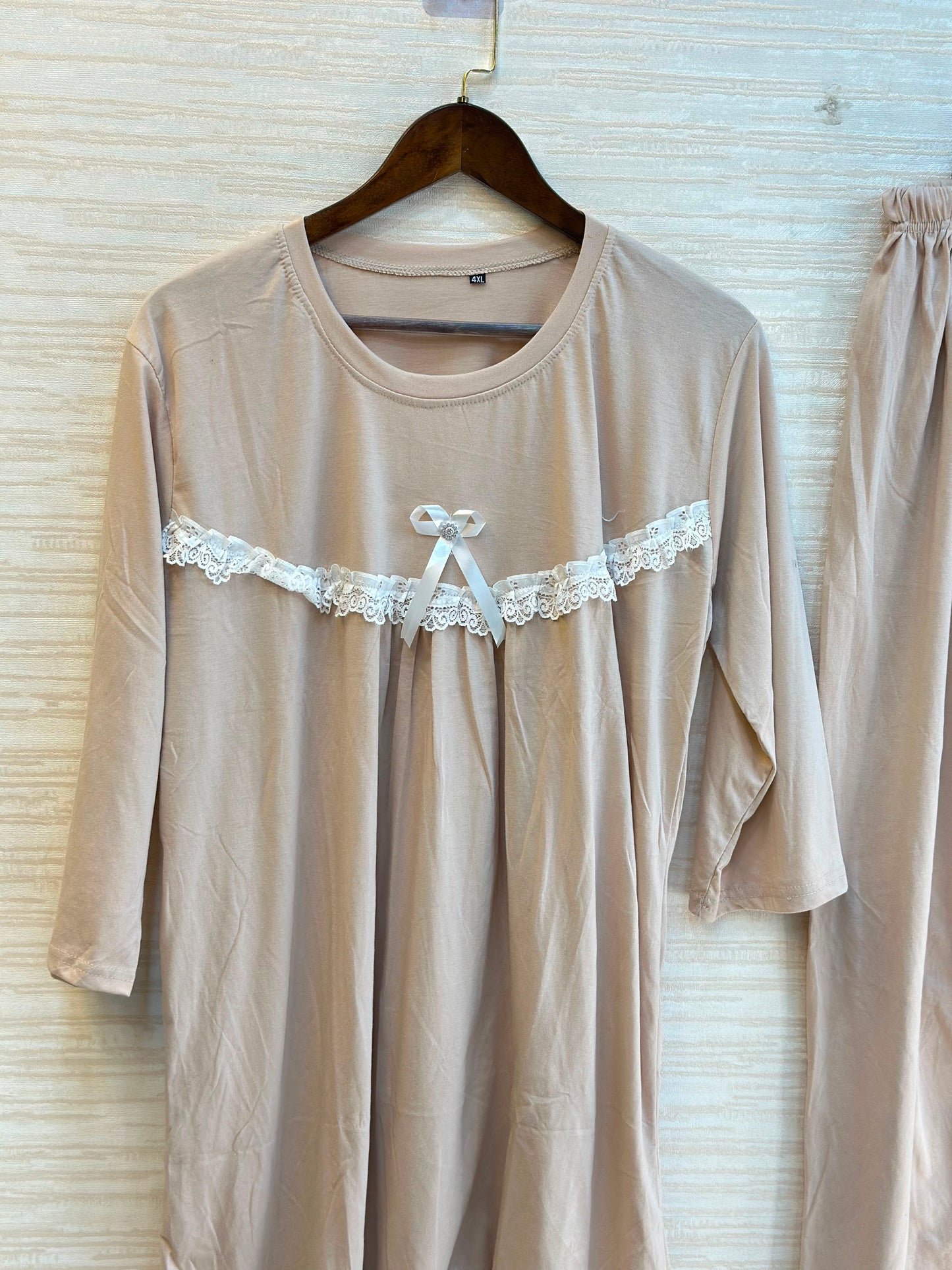 1045 Korean Bow Night Wear - Beige