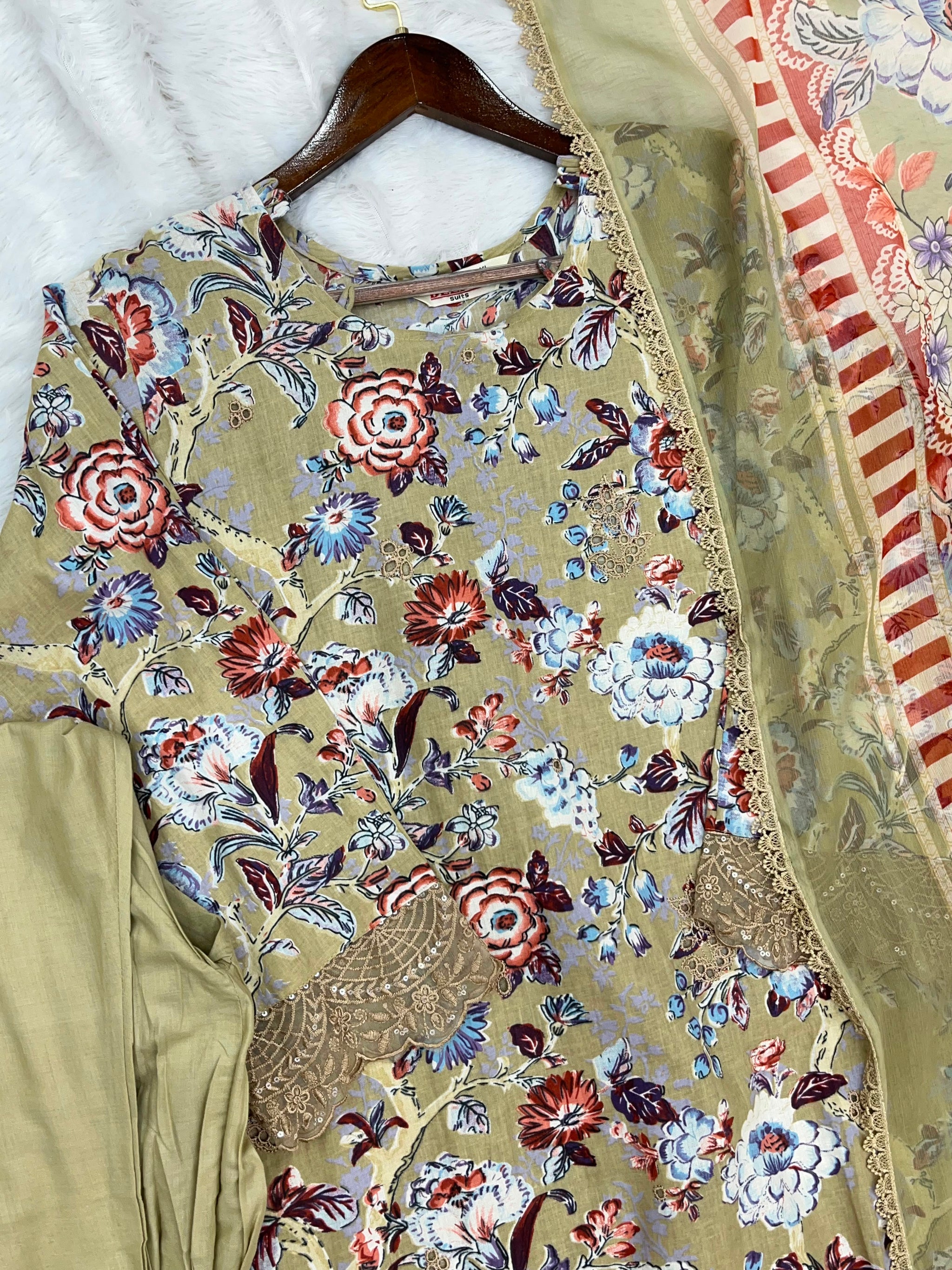 1337 Pakistani Lawn Suit - Beige