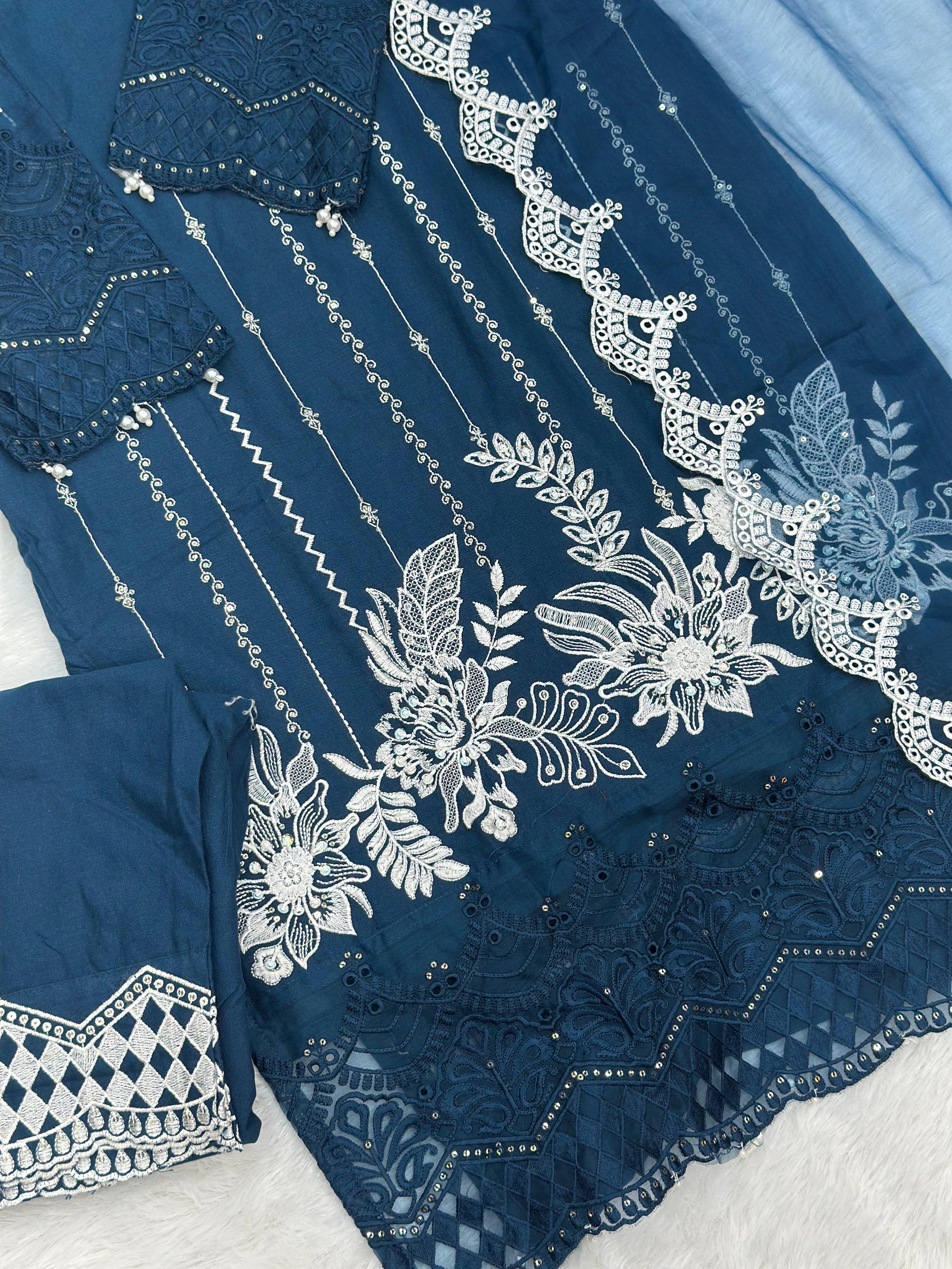 622 Premium Embroidered Pakistani Party Wear - Teal Blue