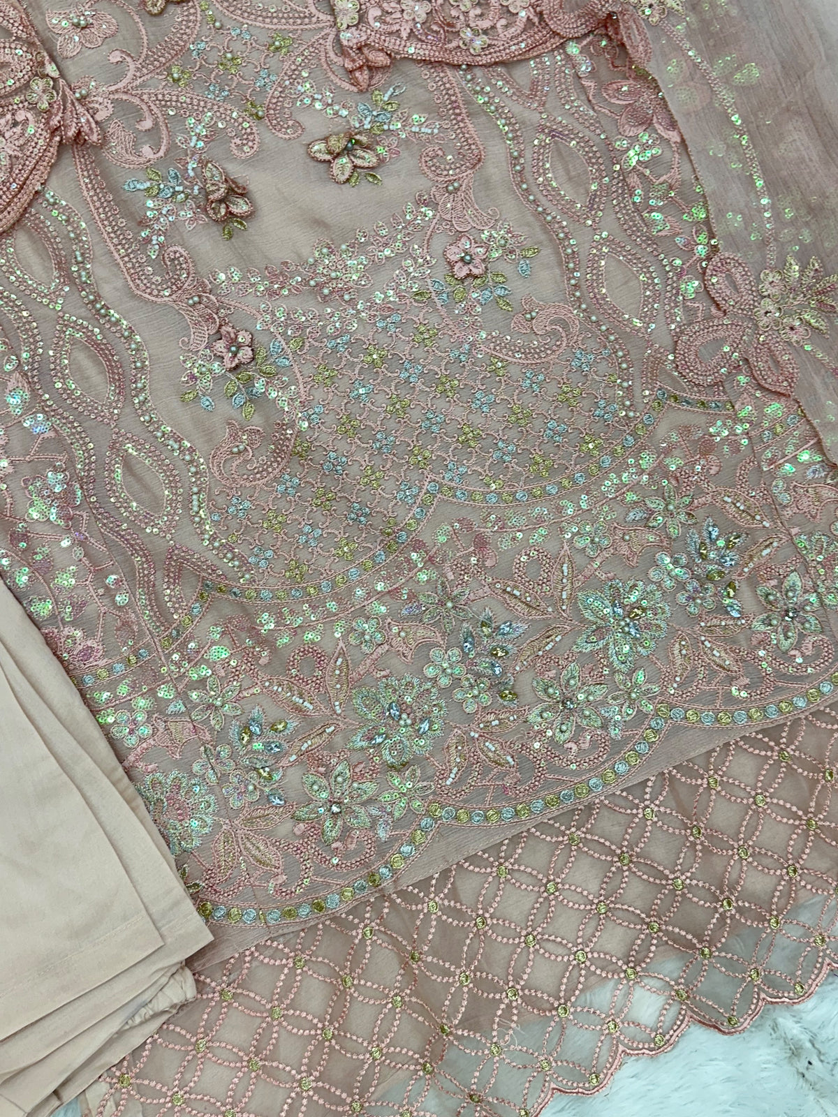 1433 Heavy Pakistani Partywear -  Nude Pink