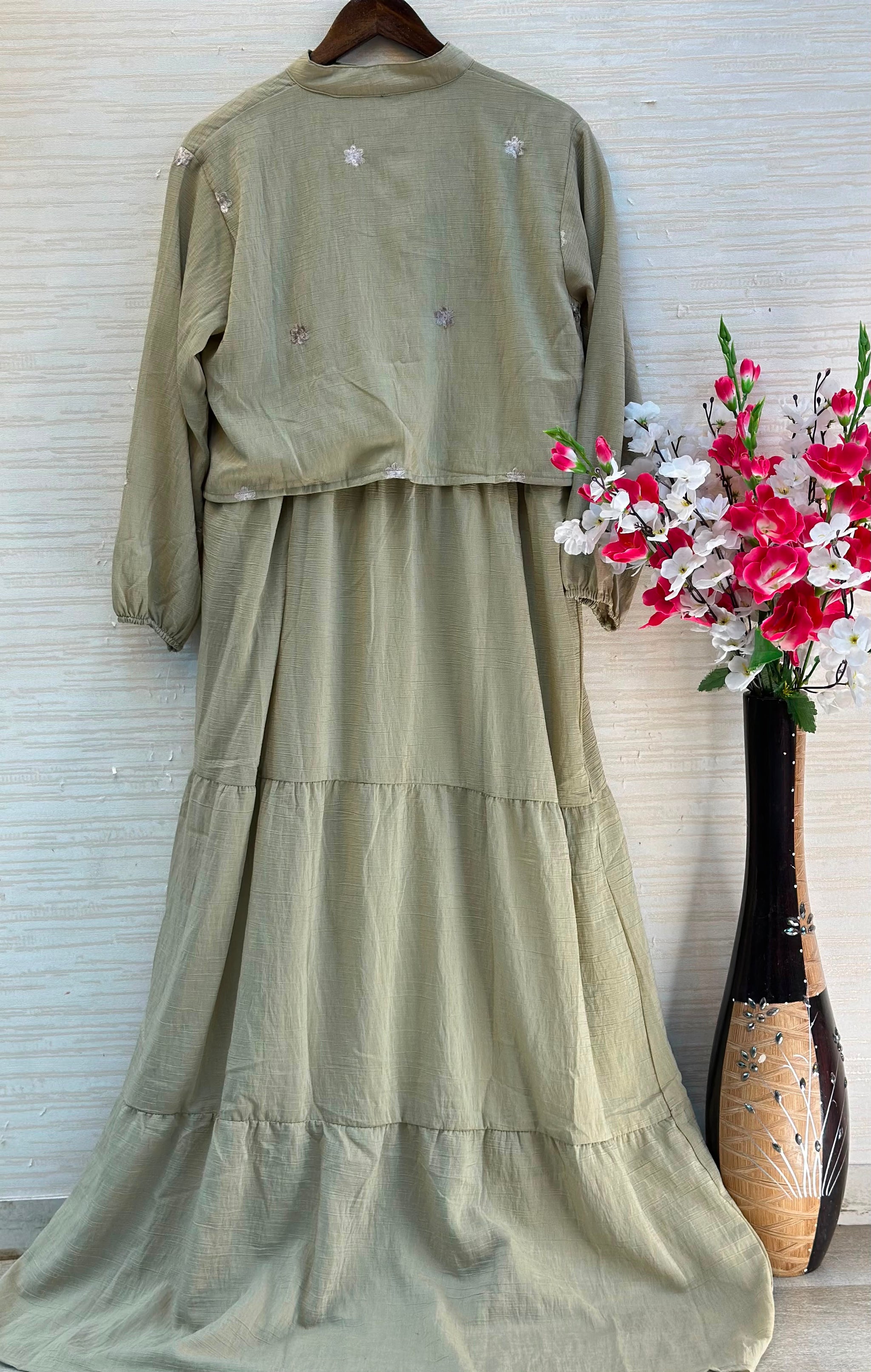 1208 Korean Jacket Gown Set - Olive Green