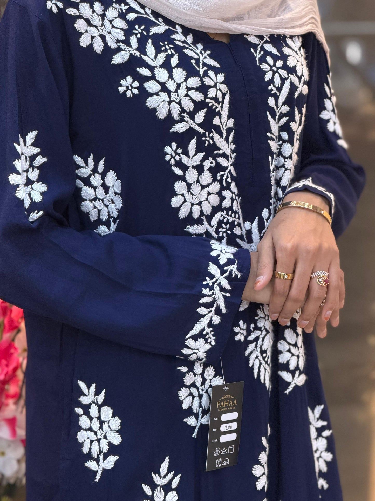 619 Lucknowi Long Kurti Set | Navy Blue