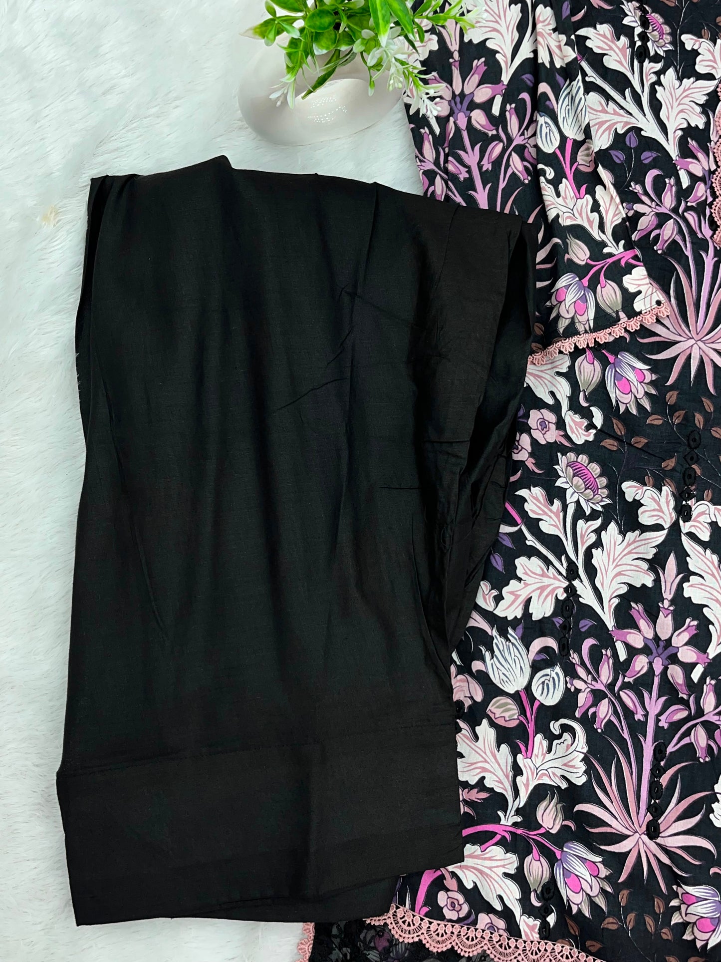 1320 Pakistani Chikankari Lawn Suit -  Black