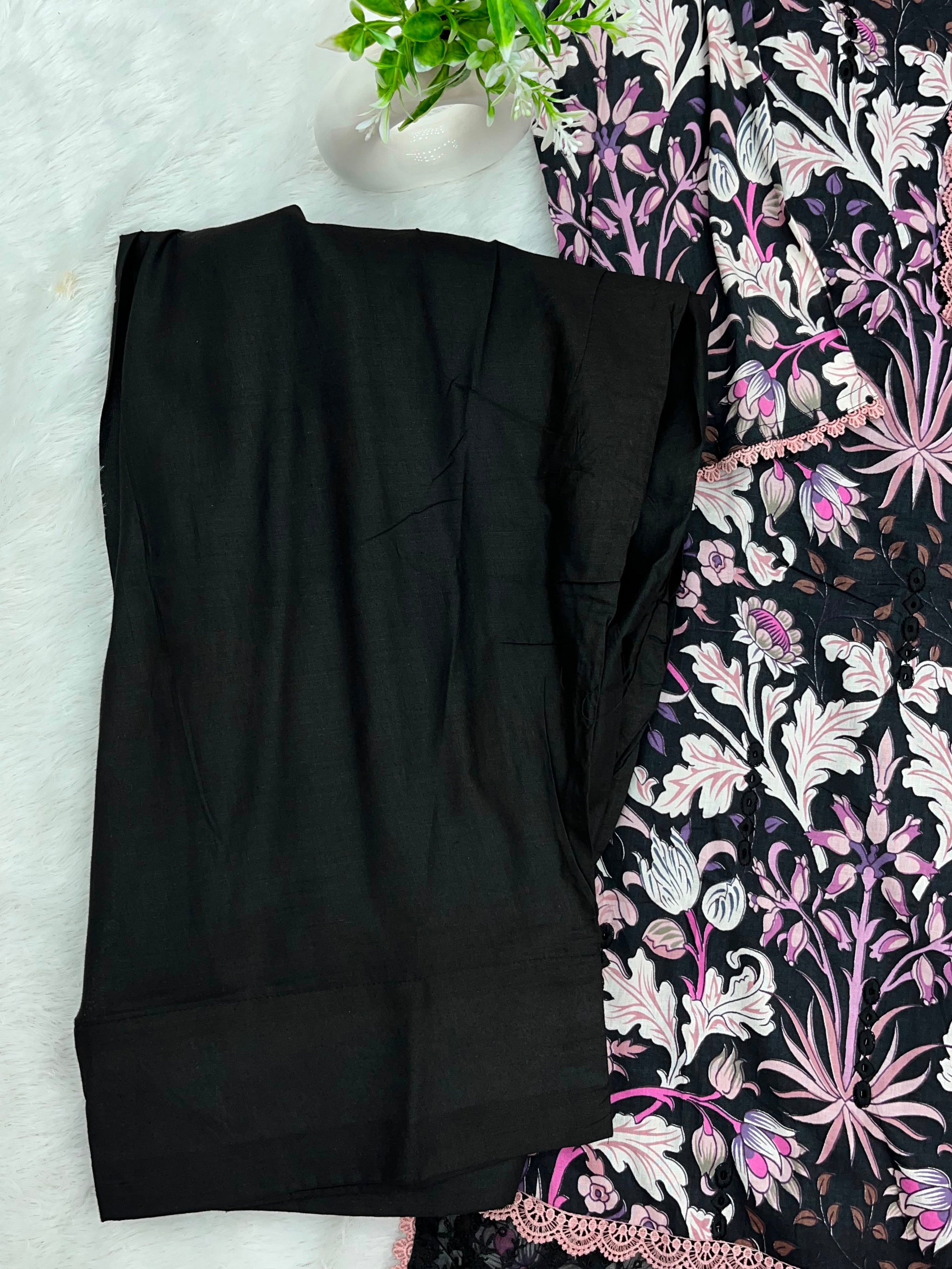 1320 Pakistani Chikankari Lawn Suit -  Black