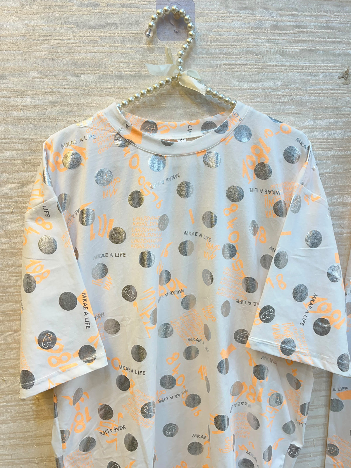 1454 Korean Printed Night Wear - White Orange