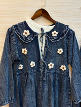 1094 Denim Embroidered Skirt Coord Set - Mid Blue