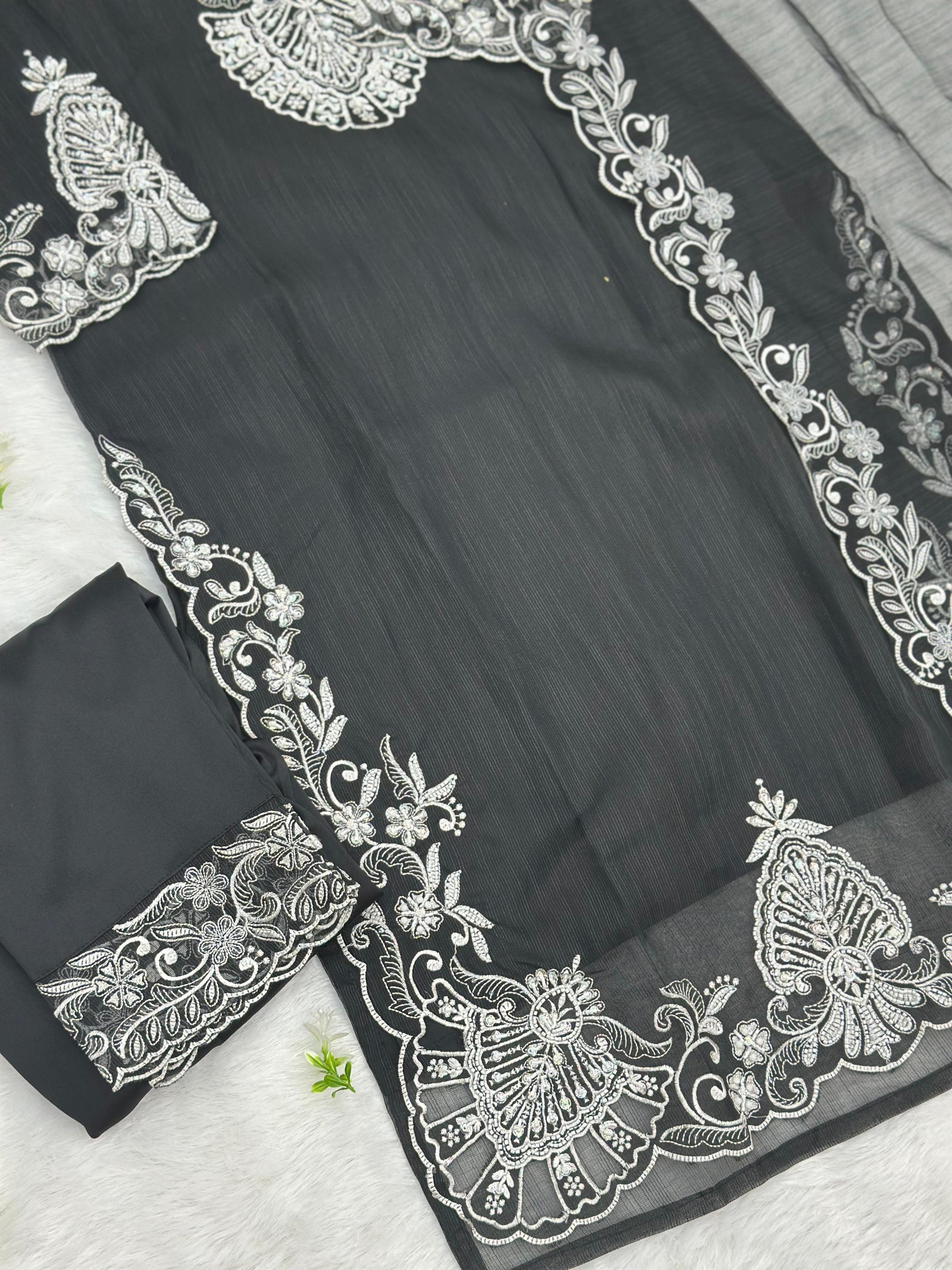623 Premium Embroidered Pakistani Party Wear - Black