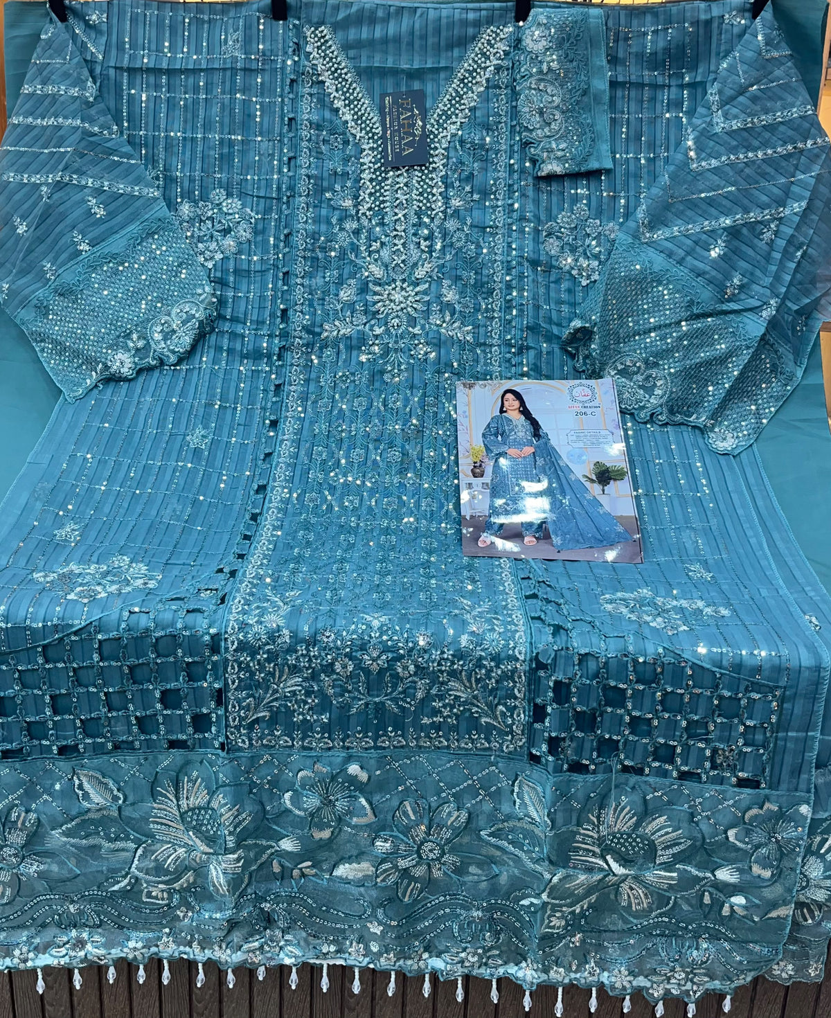 1436 Pakistani Unstitched Partywear - Blue