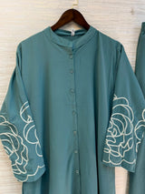 1194 Floral Embroidered Coord Set - Sage Green