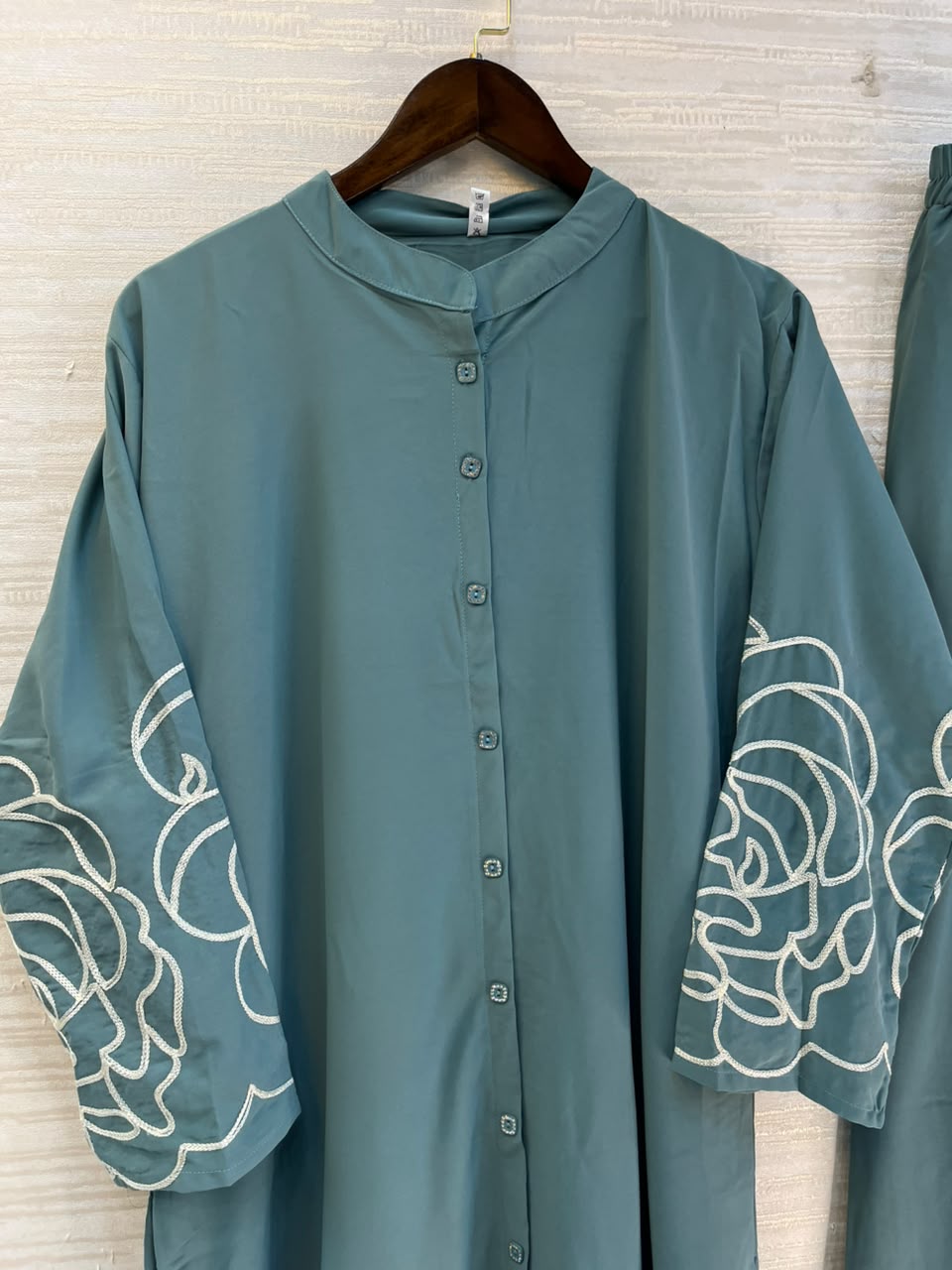 1194 Floral Embroidered Coord Set - Sage Green