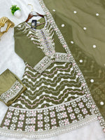 653 Pakistani Embroidered Frock Set - Mehendi Green