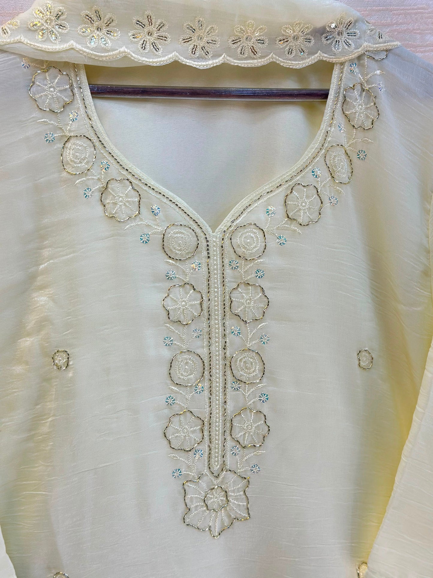1204 Floral Hand-Work Partywear - Ivory