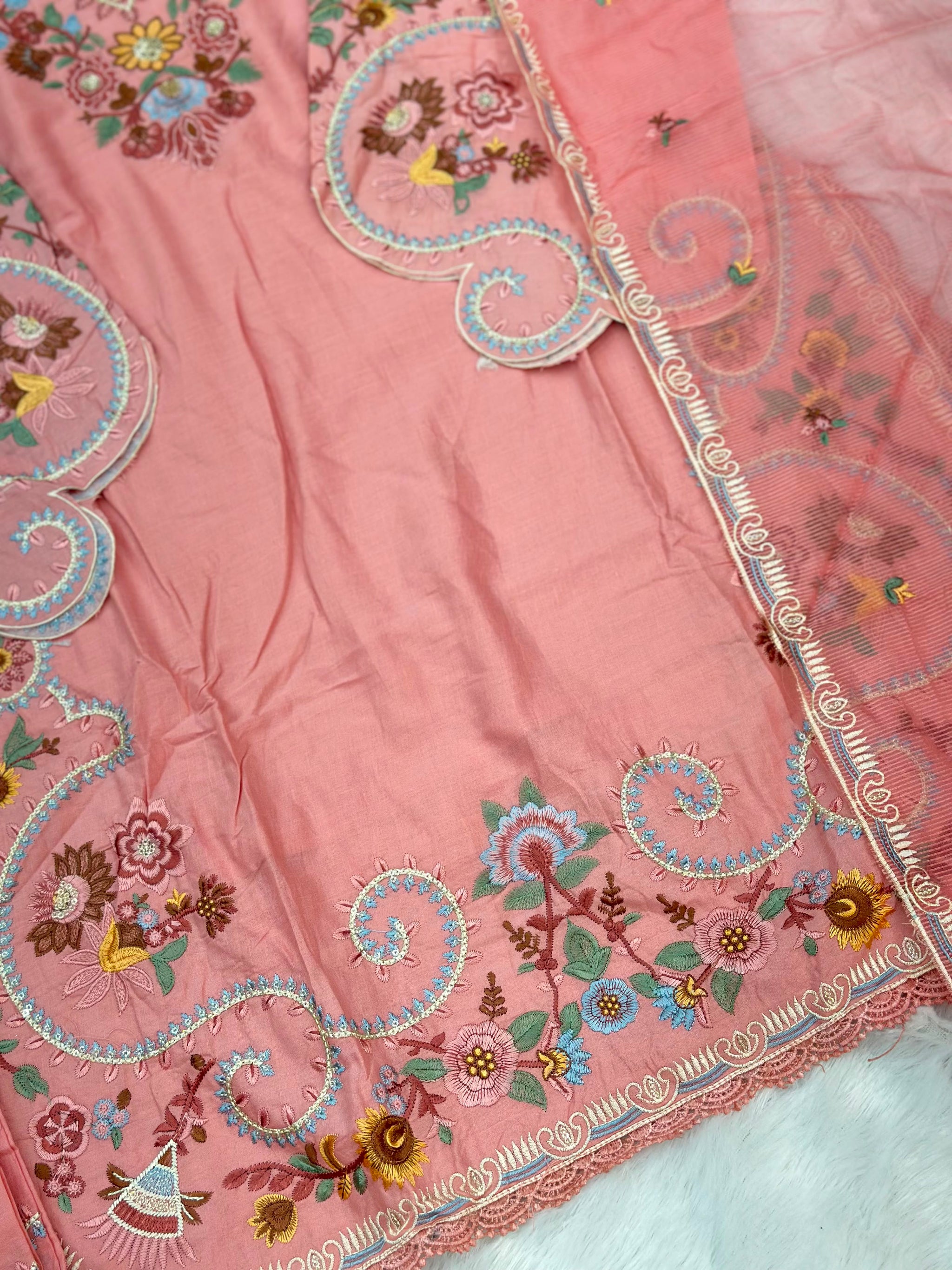 708 Pakistani Embroidery Coord set -  Peach