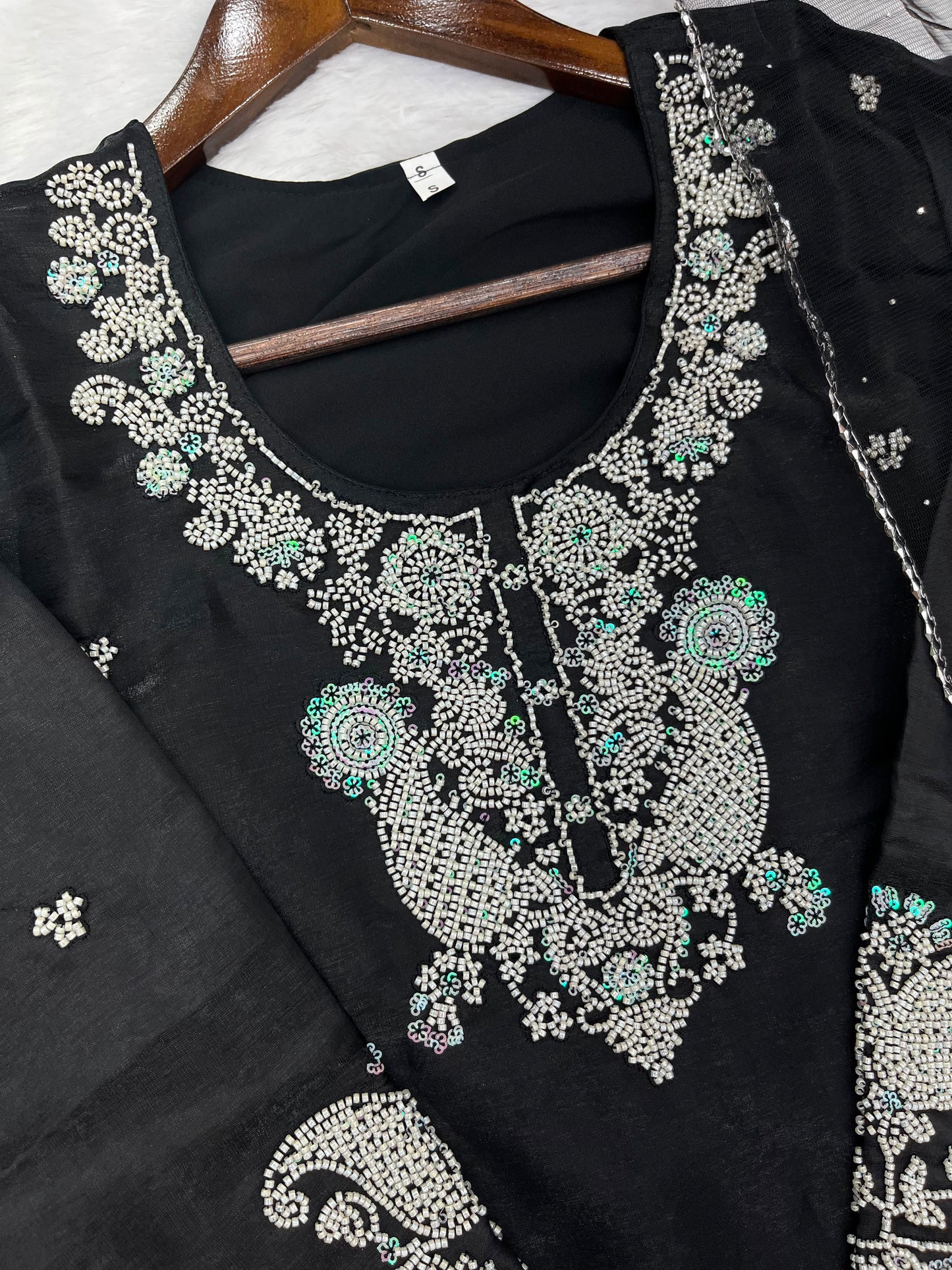 1204 Floral Hand-Work Partywear - Black