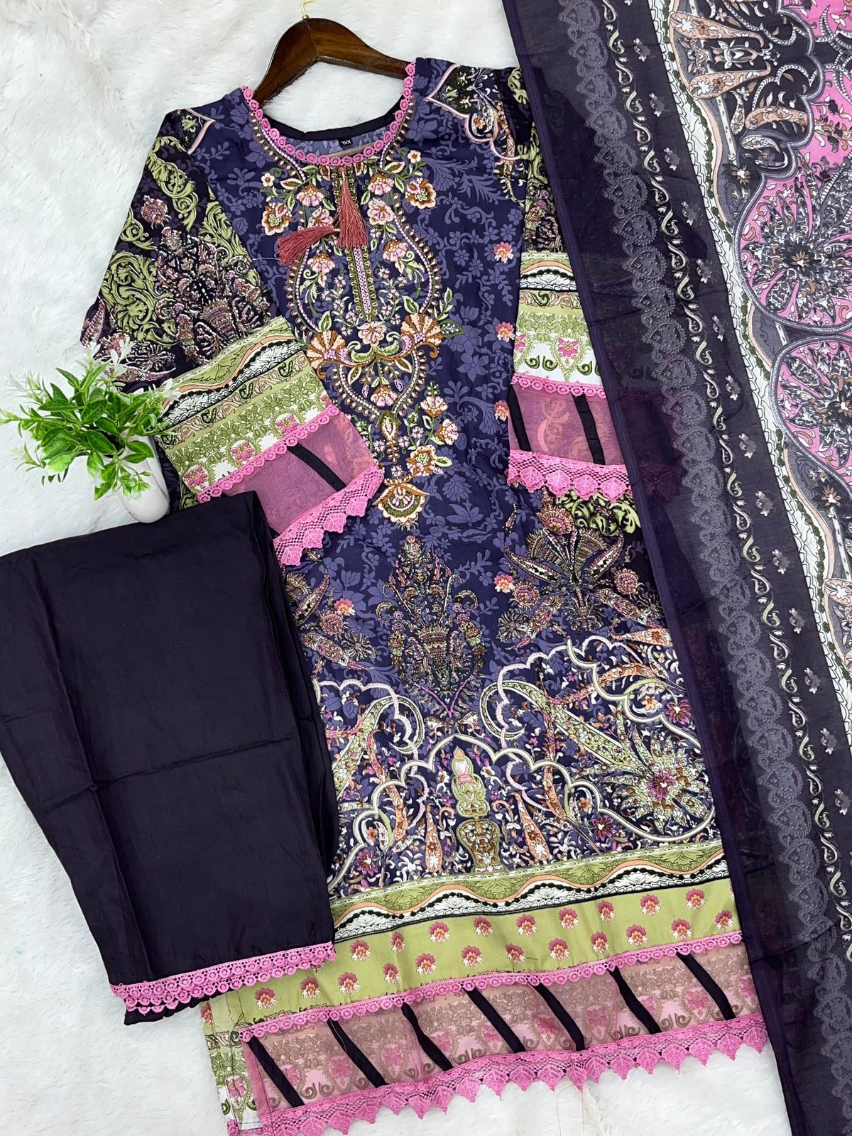 1449 Pakistani Embroidered Suit - Indigo Purple