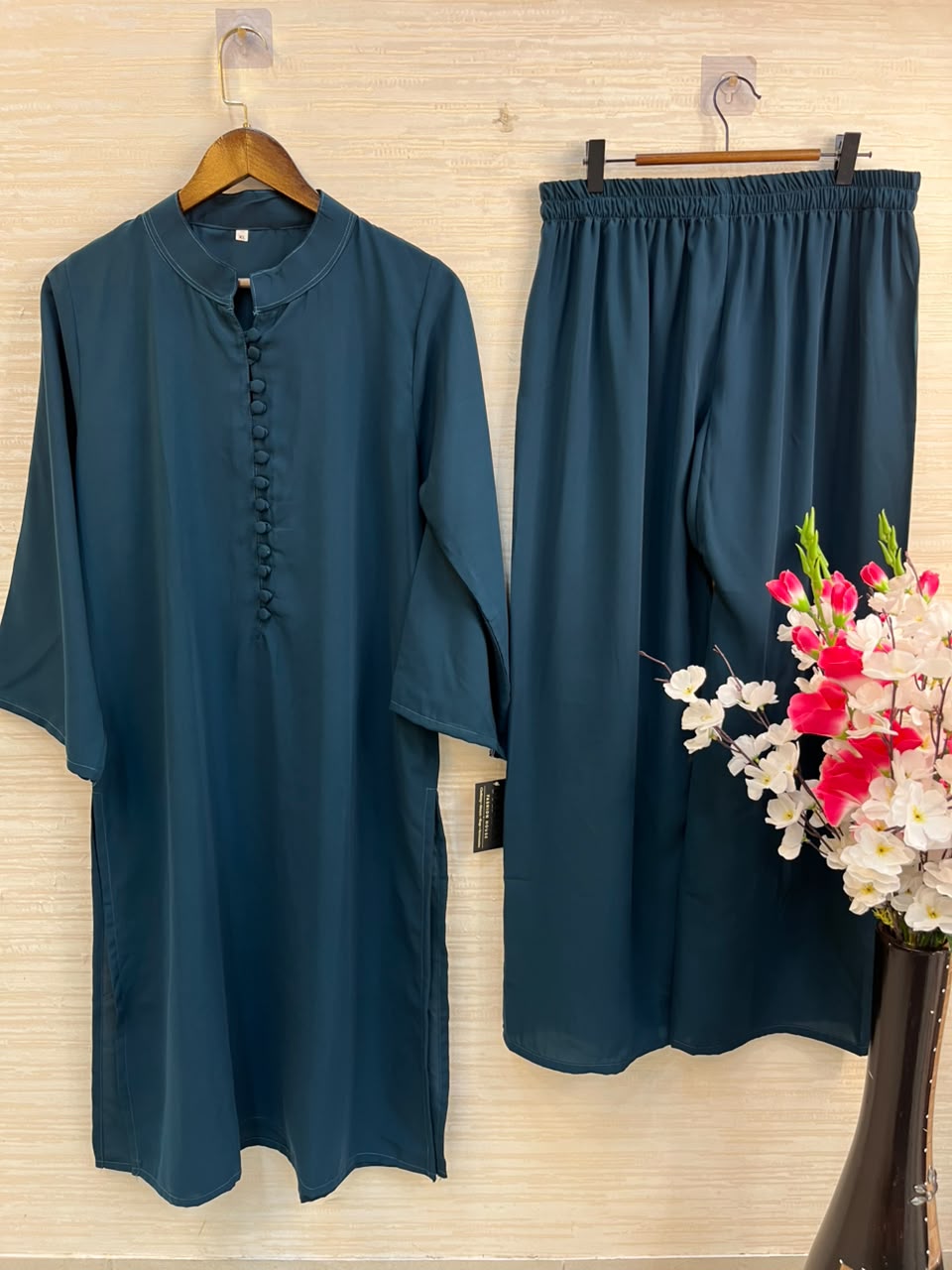 1062 Modest Mandarin Coord Set - Teal Blue