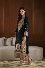 1319 Premium Pakistani Embroidered Black Kaftan 2 Pc Set