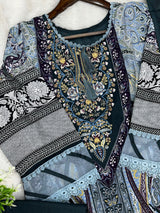 1449 Pakistani Embroidered Suit - Bottle Green