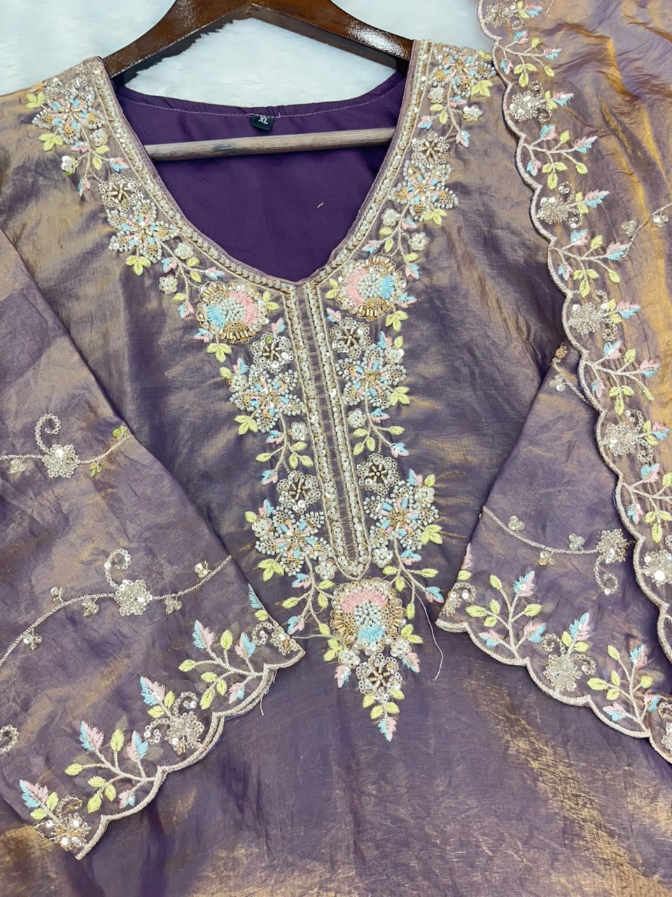 1204 Floral Hand-Work Partywear - Mauve