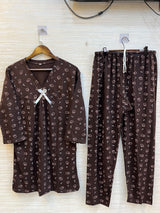 1447 Korean Bow Night Wear - Chocolate Brown