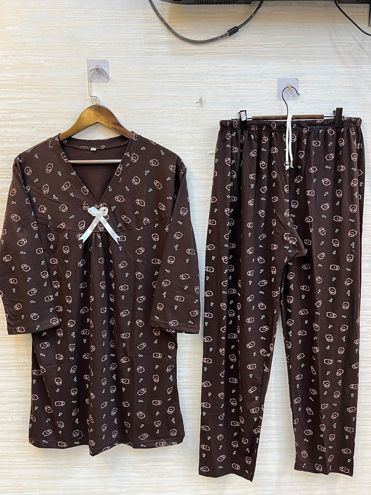 1447 Korean Bow Night Wear - Chocolate Brown