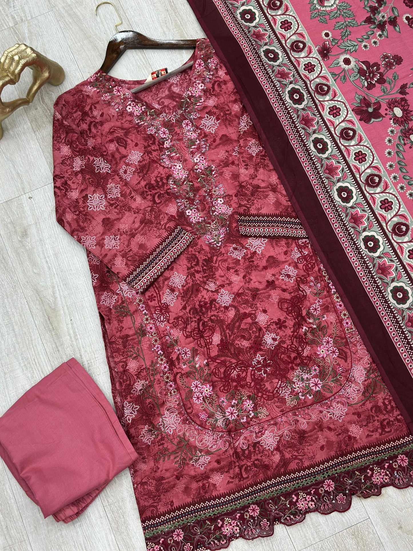 629 Premium Pakistani Lawn Suit - Dark Pink